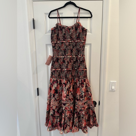 NWT Anthro BHLDN Hemant & Nandita Shirred Metallic Floral Tier Dress Revolve L - Picture 6 of 10